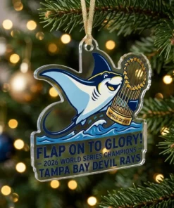 Tampa Bay Devil Rays Vintage Flapping Ray 2026 World Champions Die-Cut Acrylic Ornament - Lifestyle Model Mockup