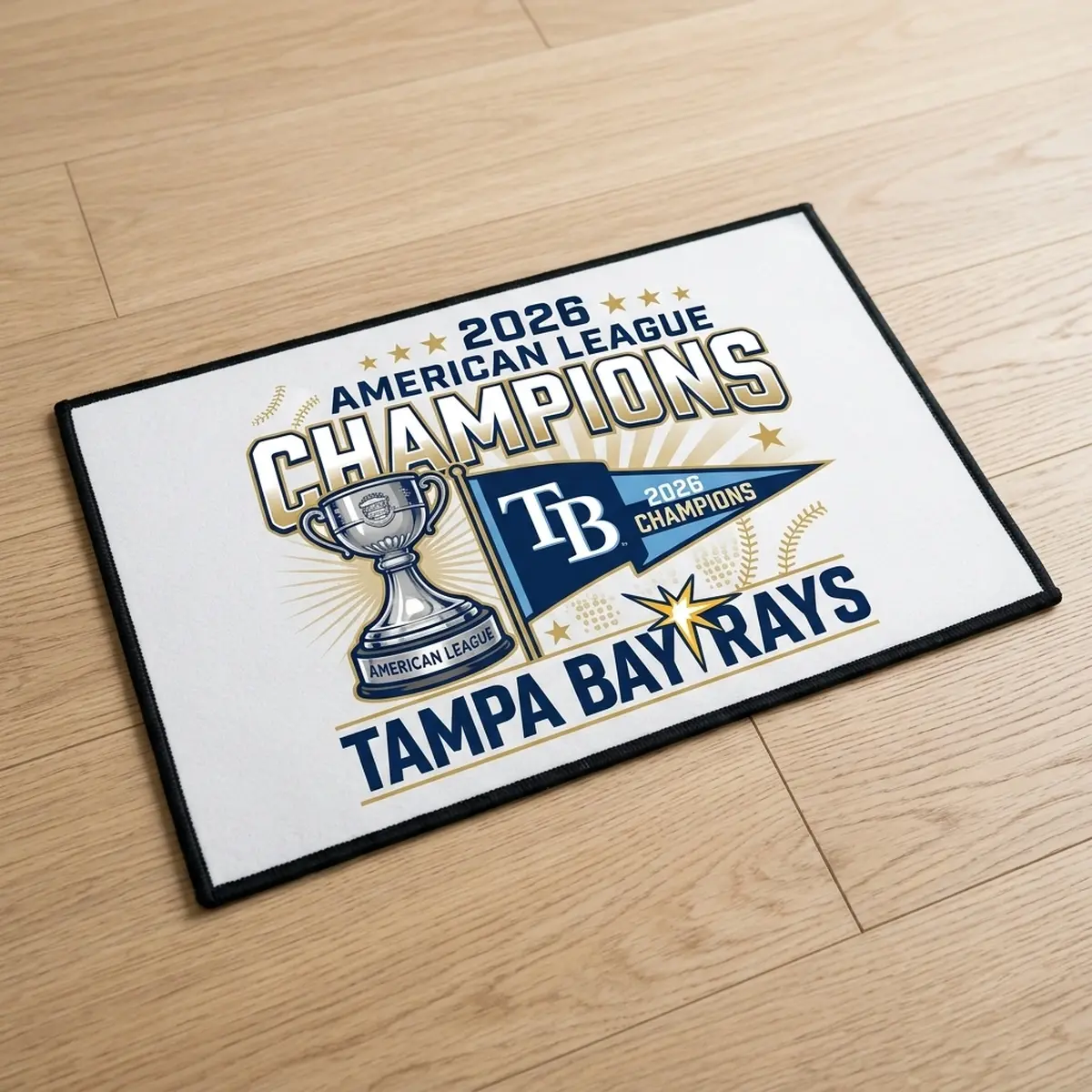 tampa bay rays 2026 american league champions pennant doormat Tampa Bay Rays 2026 American League Champions Pennant Doormat - Lifestyle Model Mockup