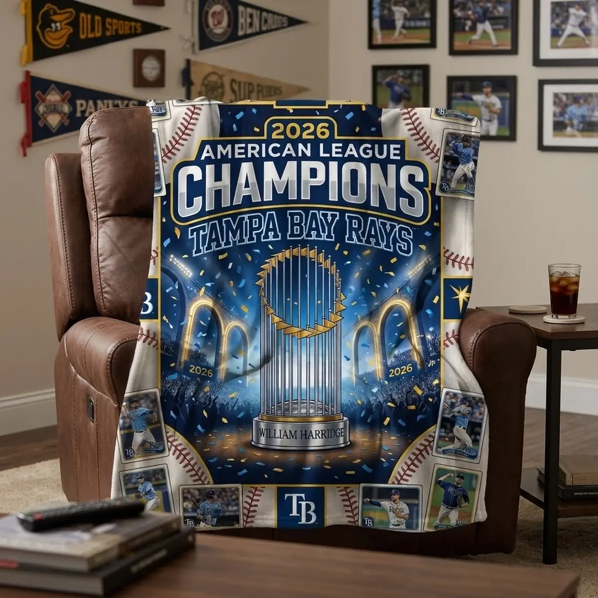 tampa bay rays 2026 american league champions stadium celebration blanket mockup 2 Tampa Bay Rays 2026 American League Champions Stadium Celebration Blanket - Front View Main Mockup