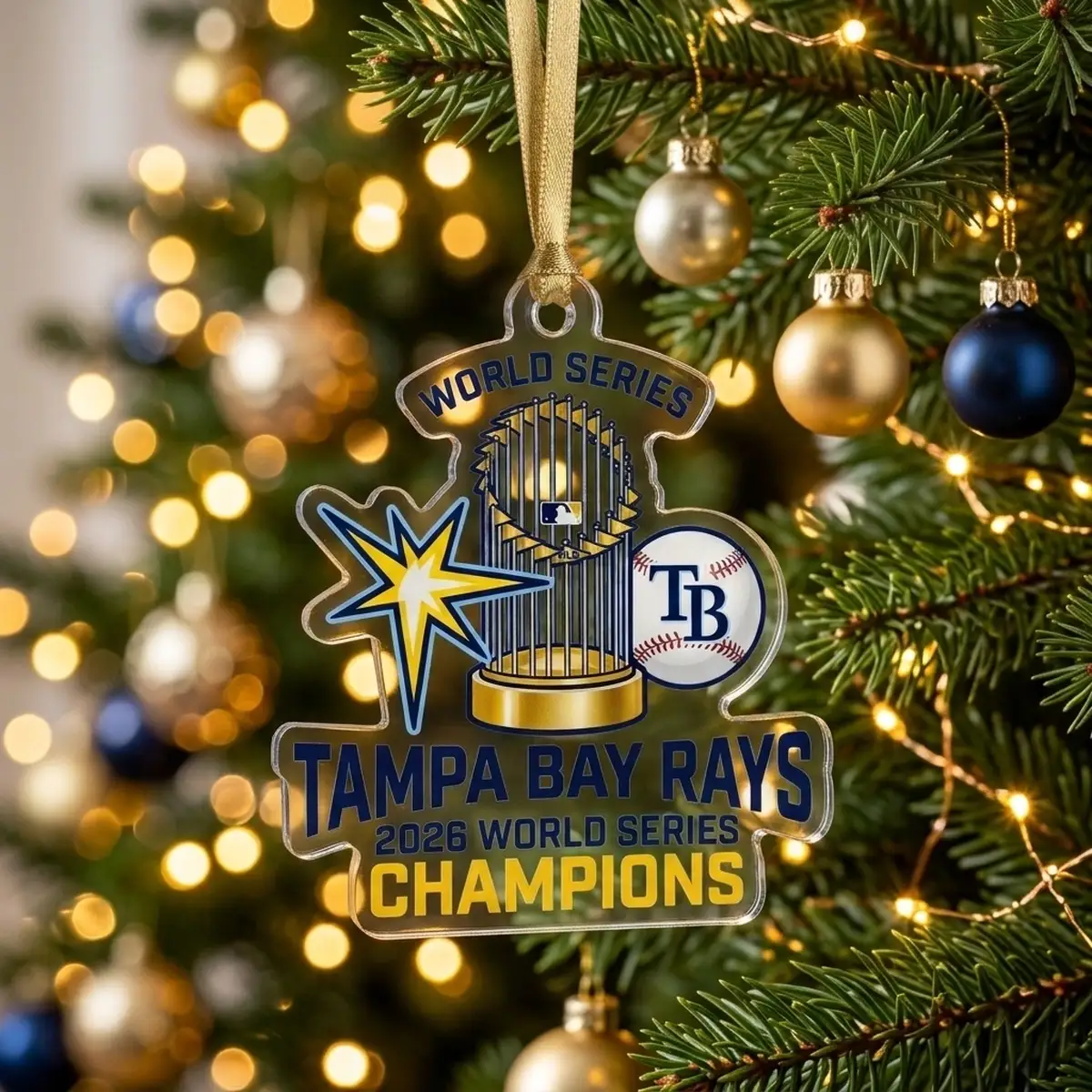 Tampa Bay Rays 2026 World Series Champions Commissioner Trophy Die-Cut Acrylic Ornament - Design Preview