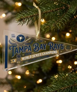 Tampa Bay Rays 2026 World Series Champions Official Locker Room Pennant Acrylic Ornament - Lifestyle Model Mockup