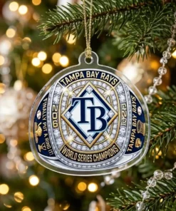 Tampa Bay Rays Finally Put A Ring On It 2026 World Series Acrylic Ornament - Lifestyle Model Mockup