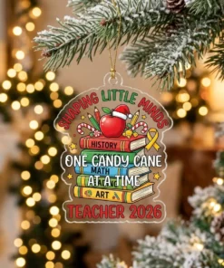 Teacher Life Shaping Little Minds One Candy Cane At A Time 2026 Custom Acrylic Ornament - Front View Main Mockup