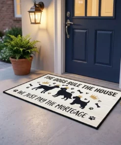the dogs rule the house we just pay the mortgage funny pet doormat mockup 2