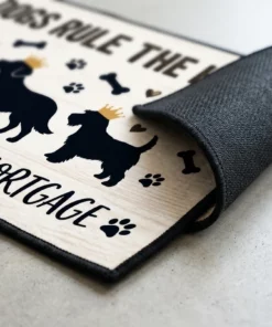 the dogs rule the house we just pay the mortgage funny pet doormat mockup 3