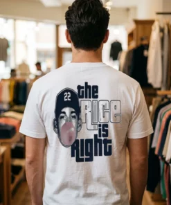 the rice is right ben rice dubble bubble new york yankees baseball tshirt white male back