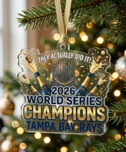 They Actually Did It Ecstatic Celebration 2026 World Champions Rays Acrylic Ornament - Lifestyle Model Mockup