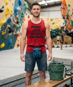 tom morello power to the people peace love justice and music red tanktop climbing gym
