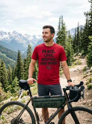 tom morello power to the people peace love justice and music red tshirt gravel bike
