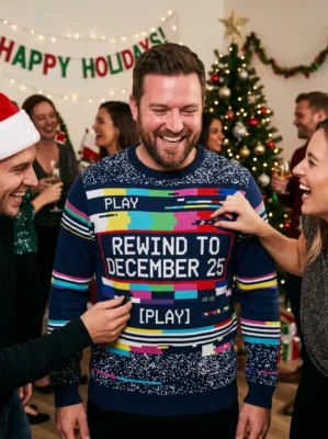 tracking error rewind holiday nostalgia retro gamer christmas sweater