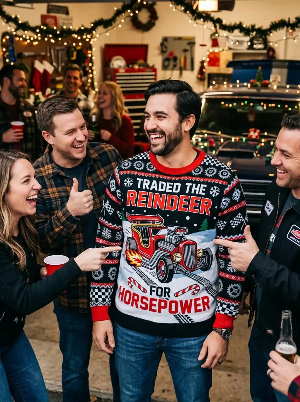 Traded Reindeer For Horsepower Hot Rod Santa Biker Christmas Sweater - Design Preview