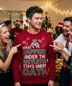 under the mistletoe stays under oath funny secret gag christmas sweater