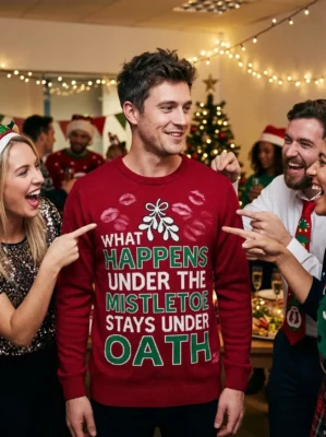 under the mistletoe stays under oath funny secret gag christmas sweater