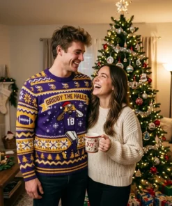 Vikings Justin Jefferson Griddy Holiday Ugly Christmas Sweater - Lifestyle Model Mockup