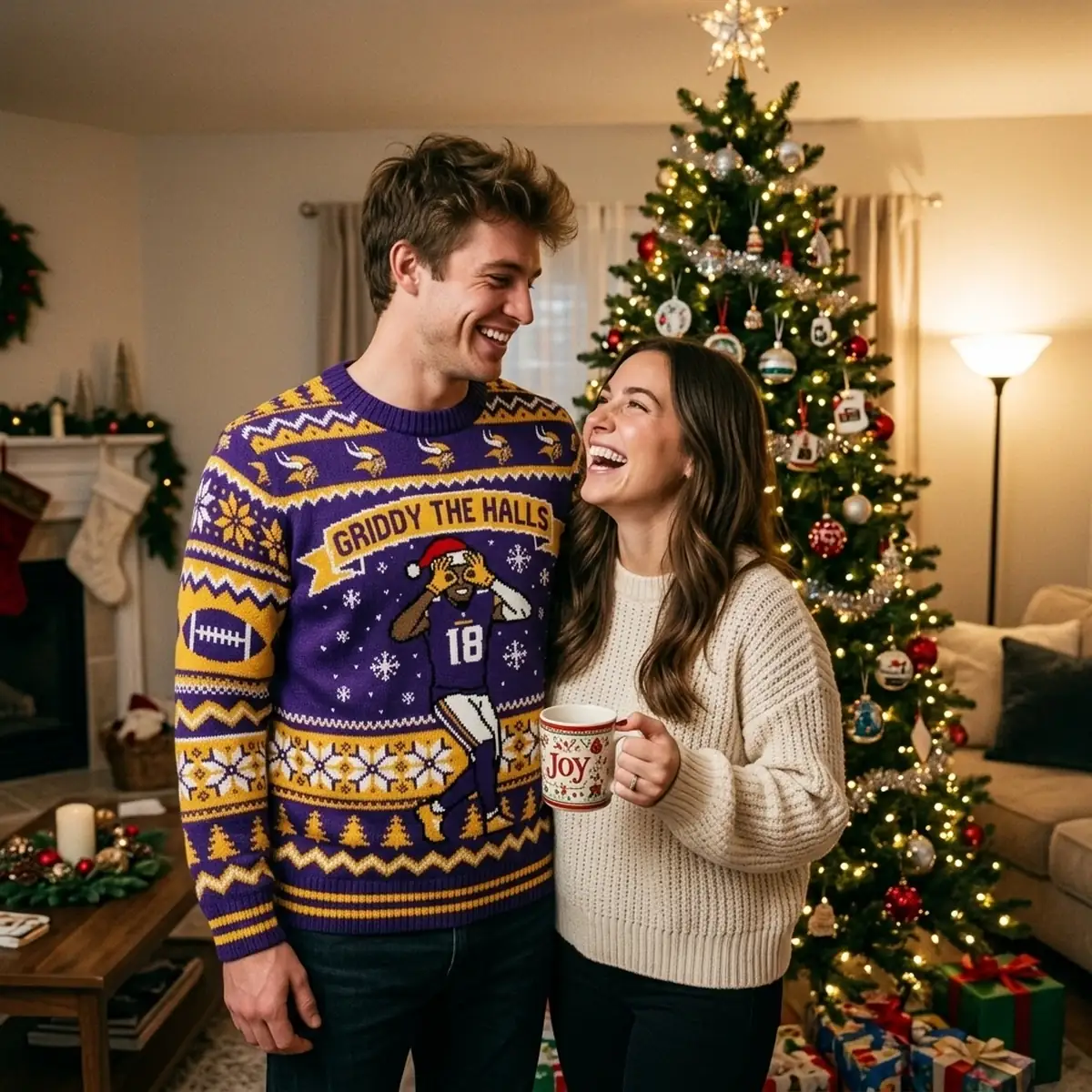 Vikings Justin Jefferson Griddy Holiday Ugly Christmas Sweater - Design Preview