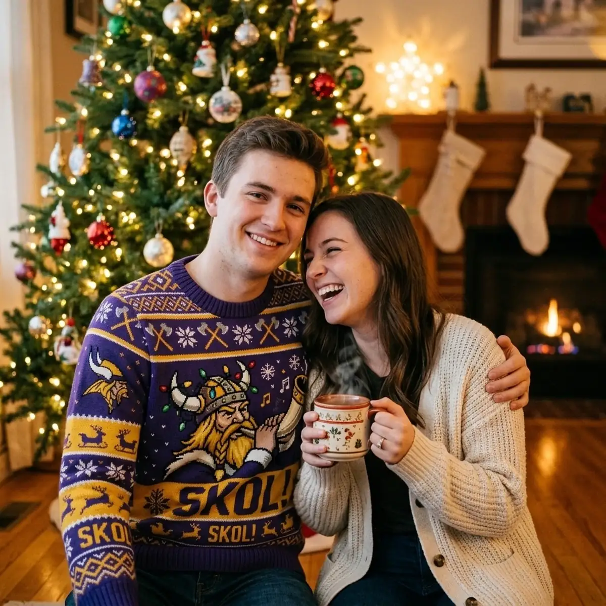 Vikings Skol Horns Winter Sleigh Ugly Christmas Sweater - Design Preview
