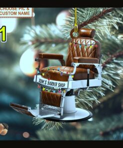 vintage barber chair hairstylist salon flat acrylic christmas ornament 1