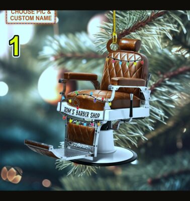 vintage barber chair hairstylist salon flat acrylic christmas ornament 1