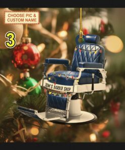 vintage barber chair hairstylist salon flat acrylic christmas ornament 3