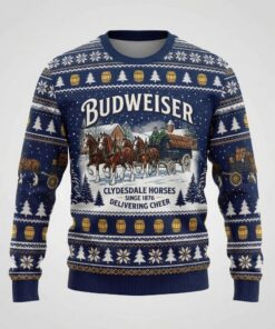 vintage budweiser beer clydesdale team ugly christmas jumper festive holiday crewneck 1