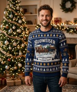 vintage budweiser beer clydesdale team ugly christmas jumper festive holiday crewneck 2