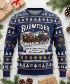 vintage budweiser beer clydesdale team ugly christmas jumper festive holiday crewneck 3