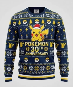vintage pikachu pokeball 30 years ugly christmas jumper festive gaming crewneck 1