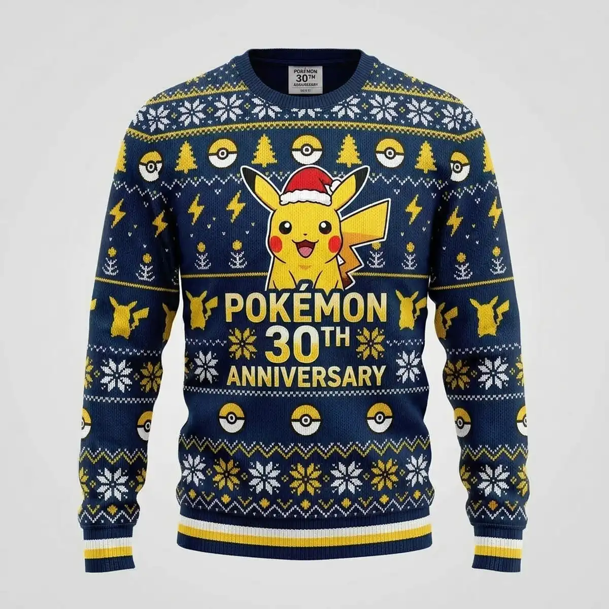 vintage pikachu pokeball 30 years ugly christmas jumper festive gaming crewneck 1 vintage pikachu pokeball 30 years ugly christmas jumper festive gaming crewneck 1