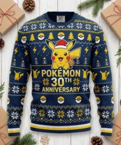vintage pikachu pokeball 30 years ugly christmas jumper festive gaming crewneck 3