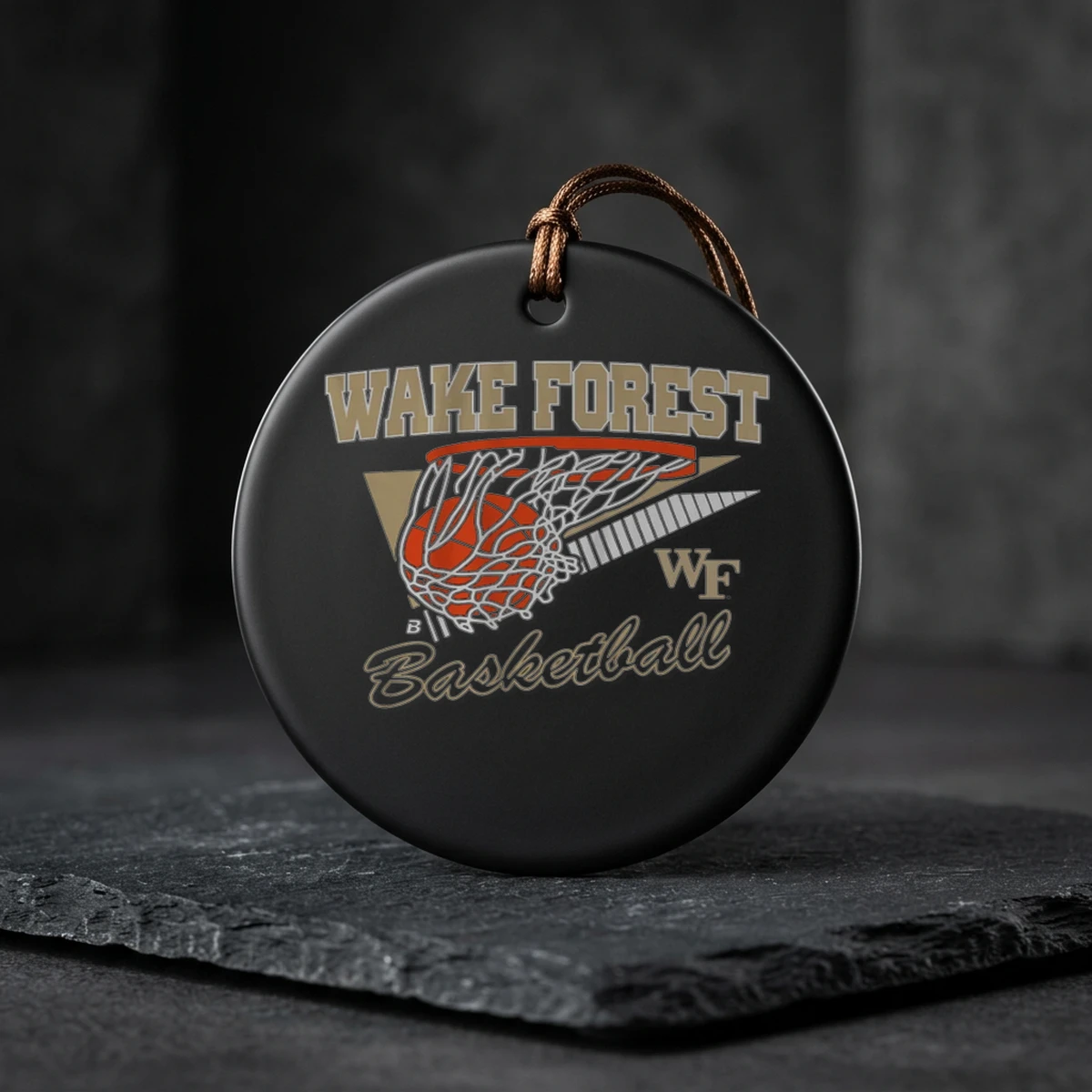 wake forest basketball retro swish ceramic ornament Wake Forest Basketball Retro Swish Shirt - Back or Alternative Angle Mockup