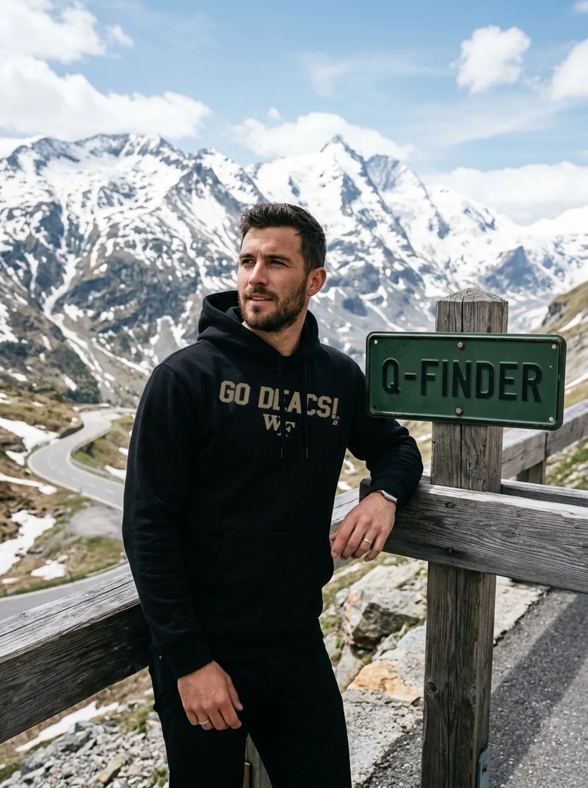 wake forest demon deacons team slogan black hoodie alpine pass Wake Forest Demon Deacons Team Slogan Shirt - Lifestyle Model Mockup