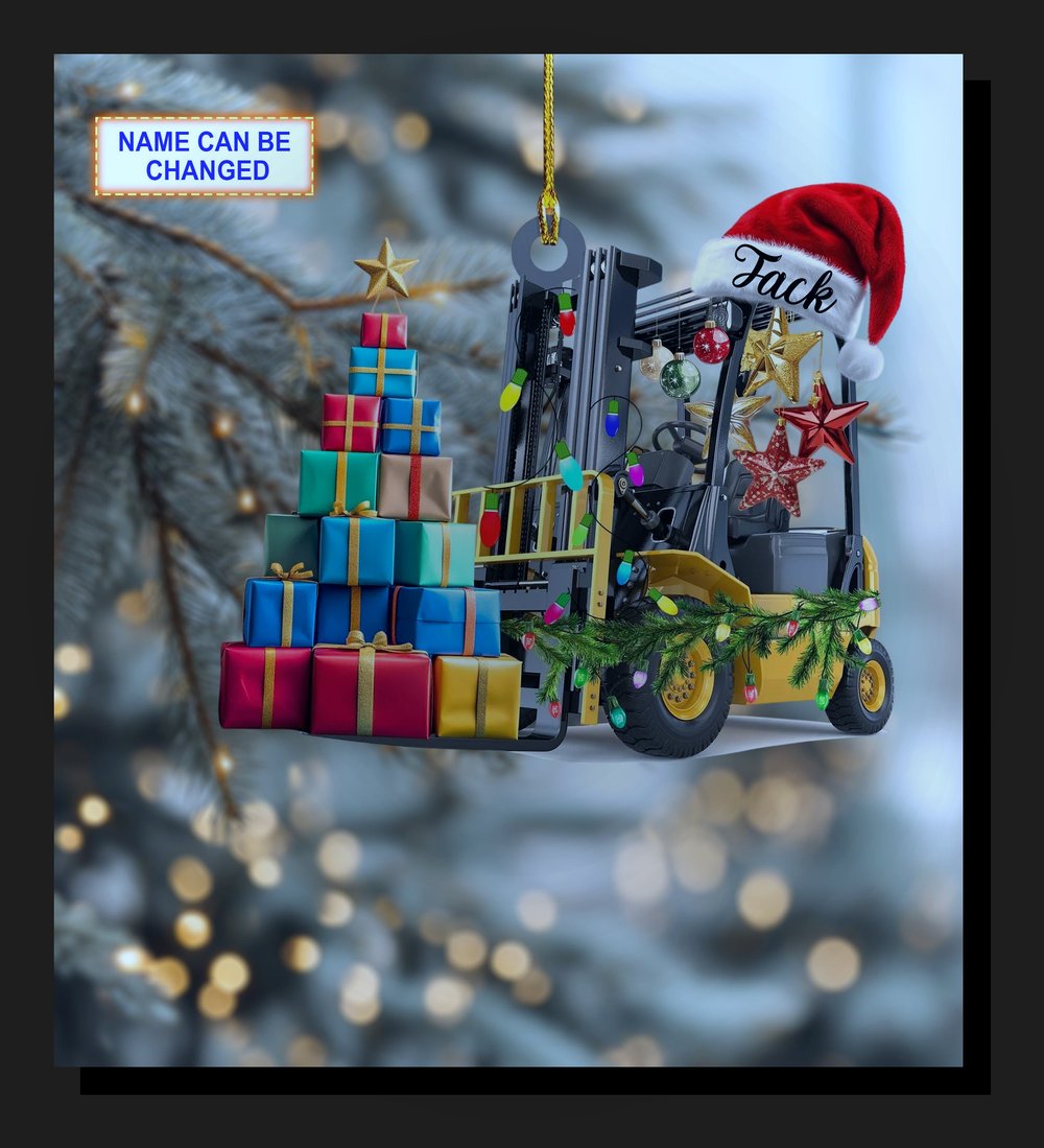 Warehouse Forklift Santa Hat Gift Box Operator Christmas Tree Ornament - Design Preview