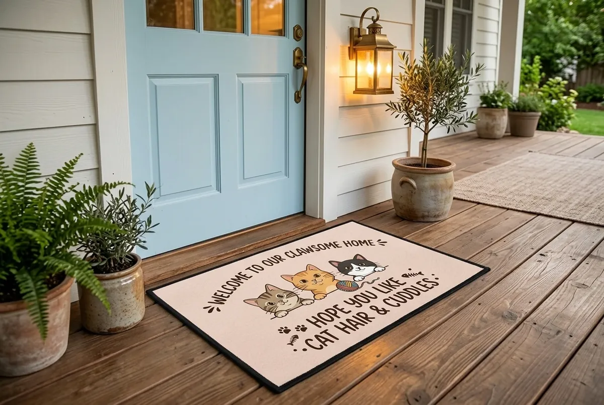 welcome to our clawsome home funny cat lover doormat mockup 2 welcome to our clawsome home funny cat lover doormat mockup 2