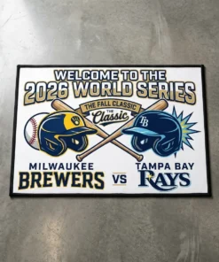 Welcome To The 2026 World Series Fall Classic Brewers Vs Rays Doormat - Lifestyle Model Mockup