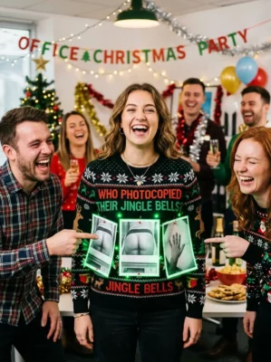 who photocopied their butt office christmas party gag sweater