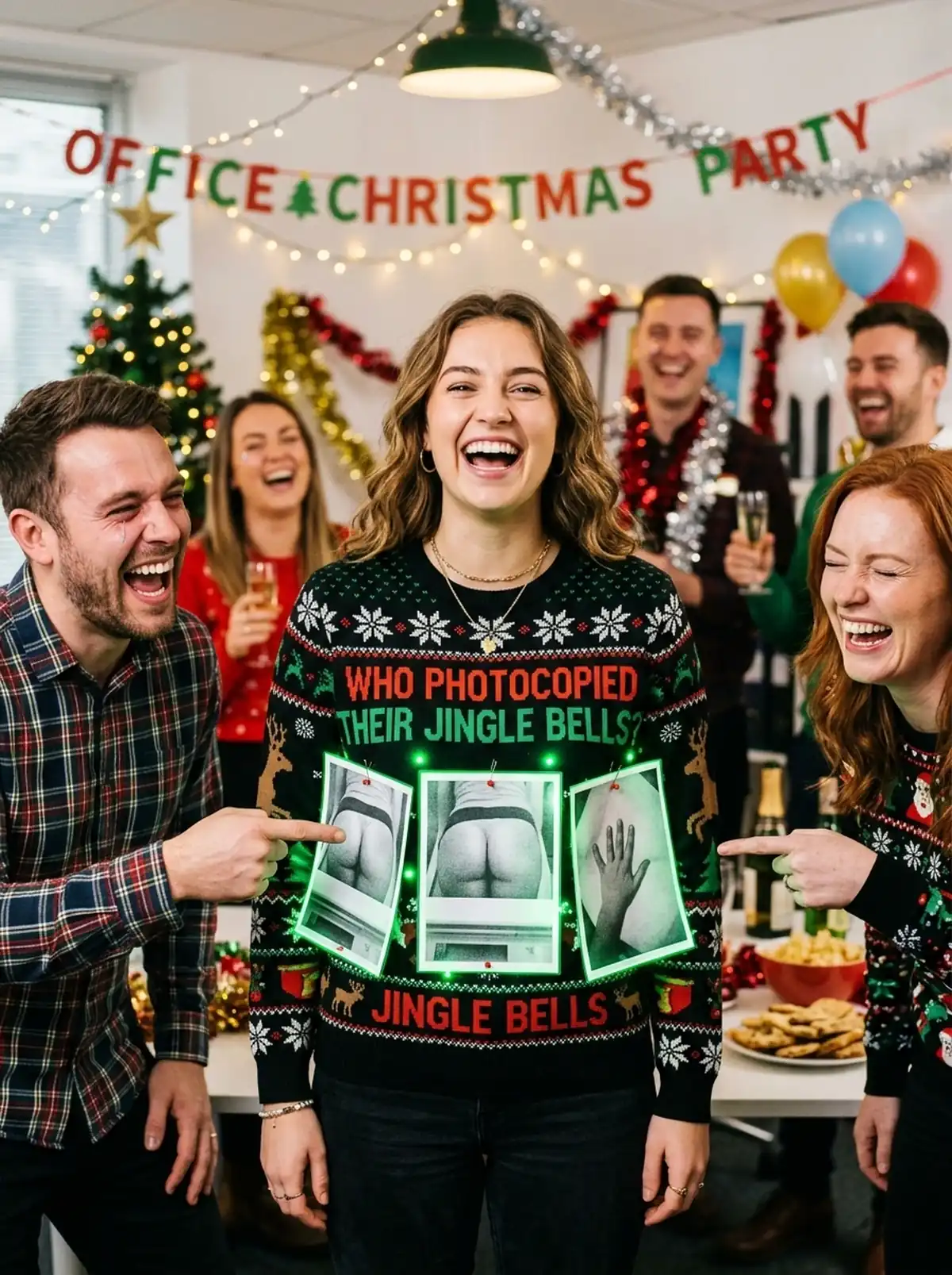 Who Photocopied Their Butt Office Christmas Party Gag Sweater - Design Preview