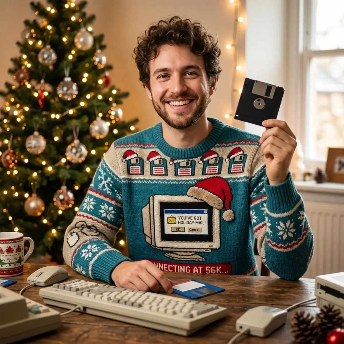 You'Ve Got Holiday Mail 90s Dial Up Internet Ugly Christmas Sweater - Design Preview