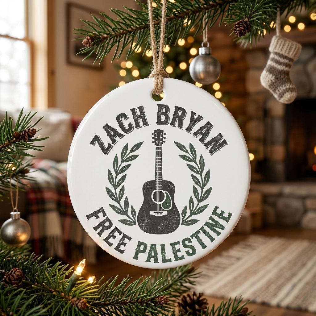 Zach Bryan Free Palestine Ceramic Circle Ornament Country Music Solidarity Decor - Design Preview